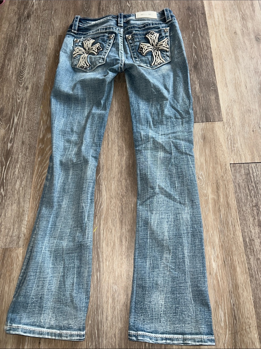 Miss Me Light Blue Boot Cut Jeans with Embroidered Cross Pockets